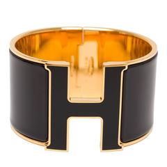 Hermes Black on Black Enamel H Clic Clac H Extra Wide Enamel Bracelet PM