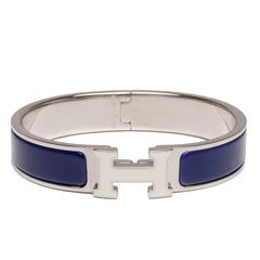 Hermes Blue/White Enamel H Clic Clac H Narrow Enamel Bracelet PM