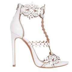 Alaia NEW and SOLD OUT White Leather Cut Out Open Toe High Heels Sandals in Box