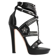Alexander McQueen NEW Black Leather Silver Studded Platform Sandals High Heels 