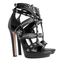 Alexander McQueen NEW Black Leather Silver Studded Platform Sandals High Heels 