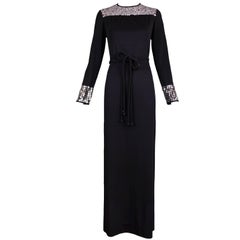 Vintage 1970's Rizkallah for Malcolm Starr Black Beaded & Sequined Evening Gown Dress