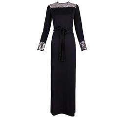 1970's Rizkallah for Malcolm Starr Black Beaded & Sequined Evening Gown Dress 12