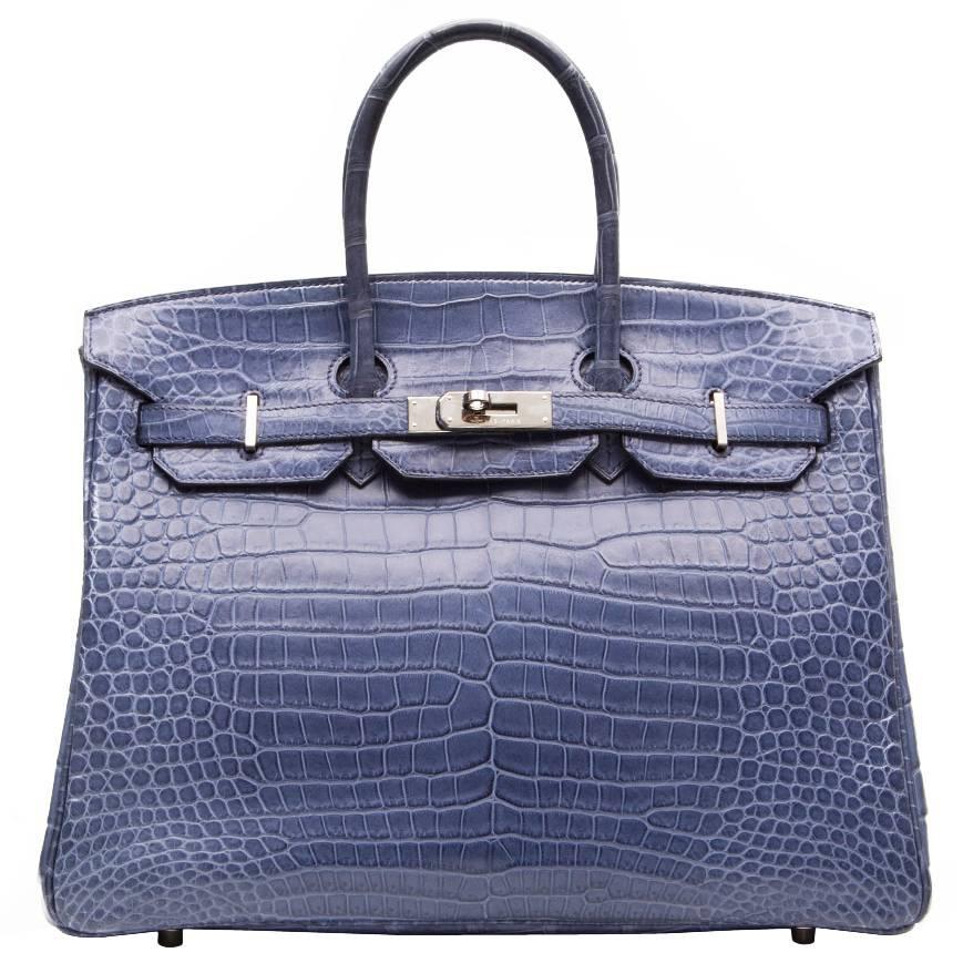 Hermes Brighton Blue Matte Crocodile 35cm Birkin Bag