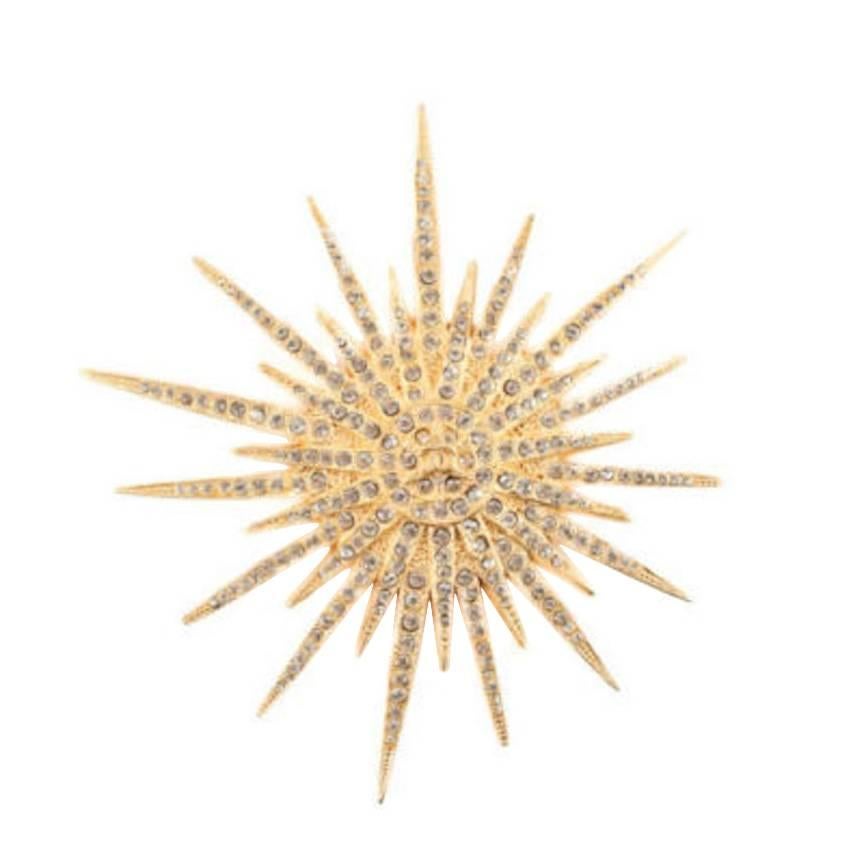 Chanel NEW Gold Metal Crystal Embellished Star CC Pin Brooch 