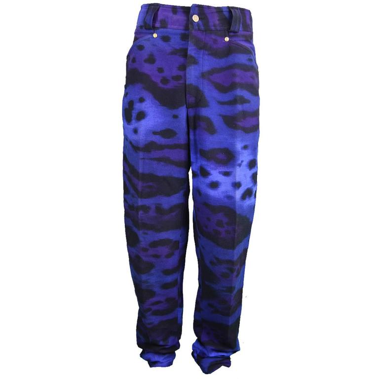 1990s Gianni Versace Men's Leopard Print Jeans For Sale at 1stDibs