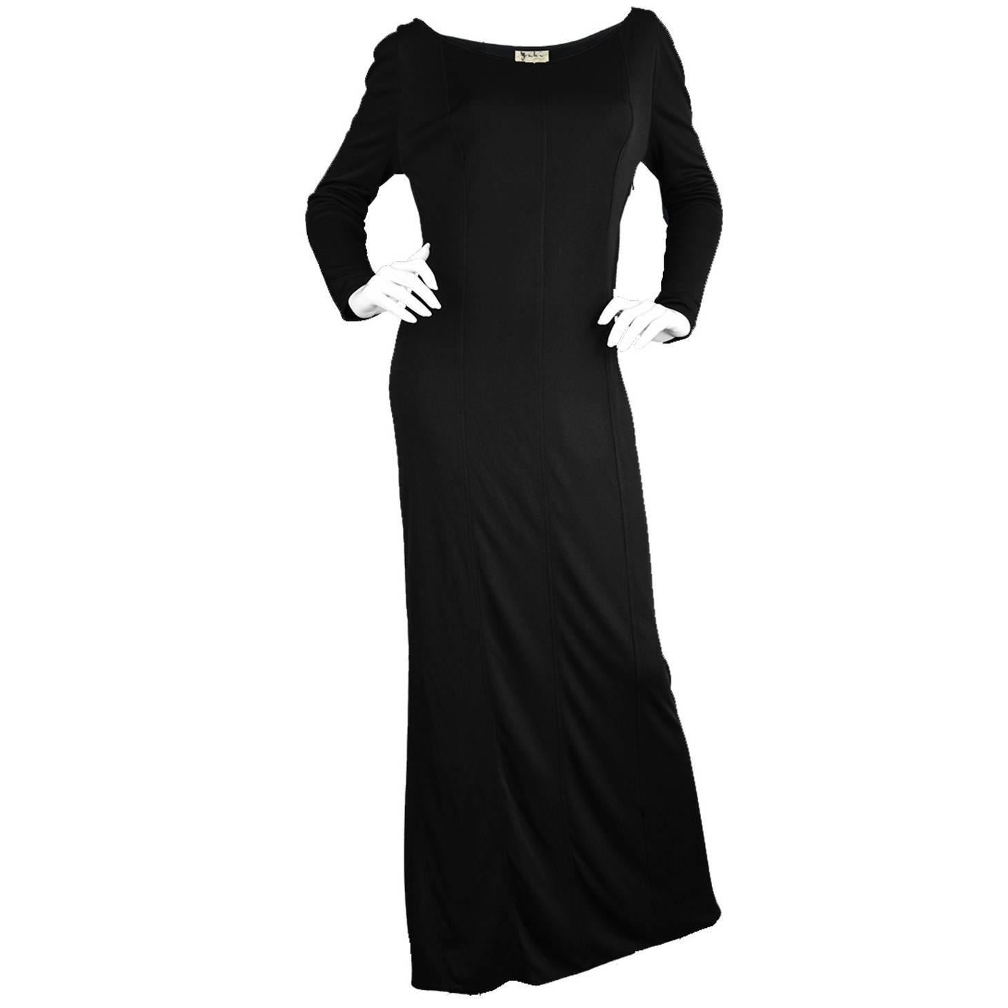 1970s Yuki of London Long Black Rayon Jersey Dress For Sale