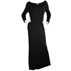 1970s Yuki of London Long Black Rayon Jersey Dress