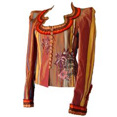 Christian Lacroix Silk Jacket with Stripes, Tapestry + Ruffles New Tags sz36 2