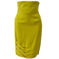 Exceptional Gianni Versace Haute Yellow High Waisted Linen Skirt