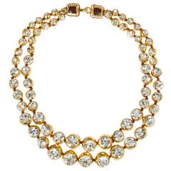 CHANEL Double Strand Crystal Headlight Necklace With Gripoix Clasp