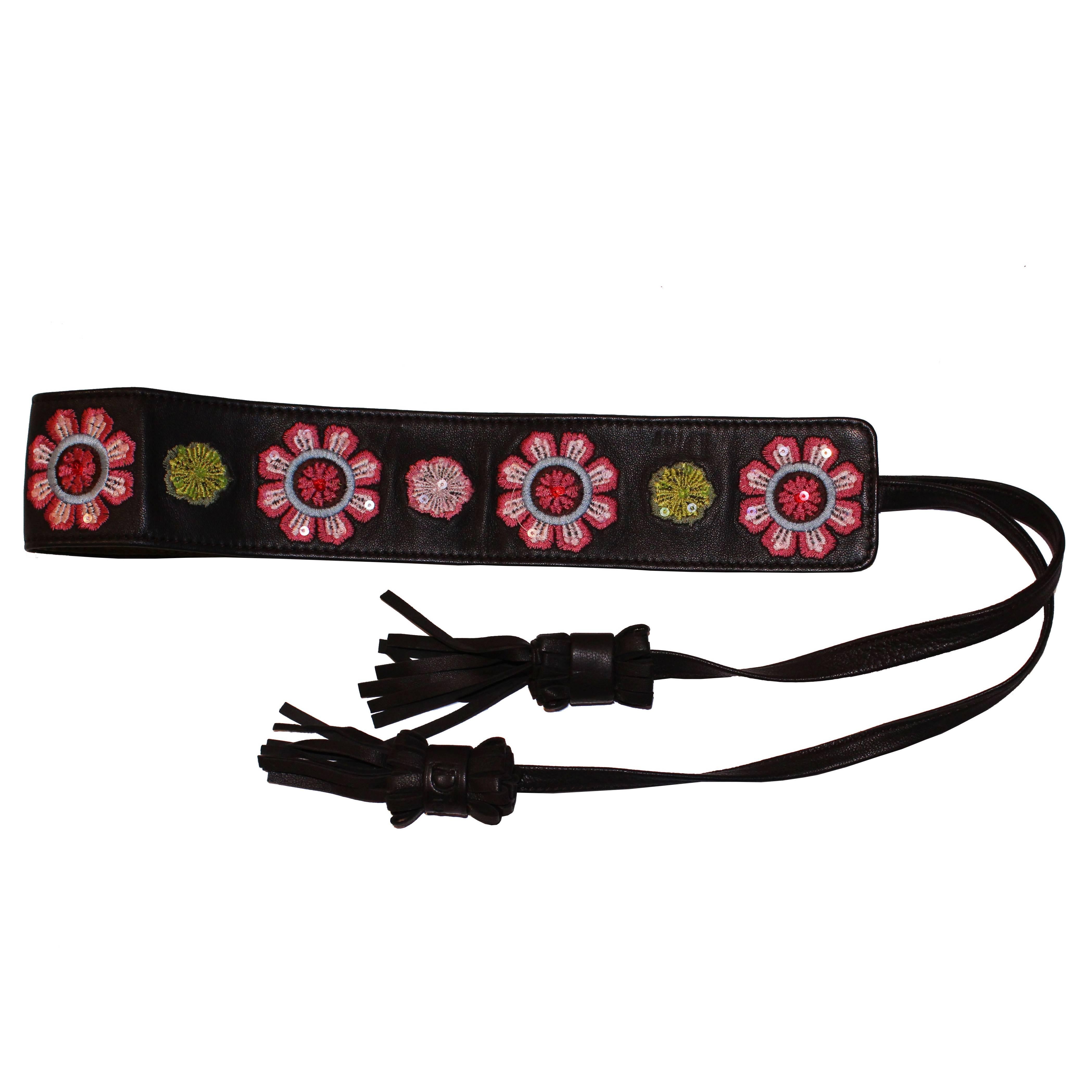 Embroidered Leather belt by Dior with Tassle Ties