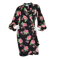 Vintage 1980's Emanuel Ungaro Parallele Silk Rose Print Dress 8