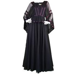 Vintage 1970's Jean Varon Black Chiffon Evening Gown 6
