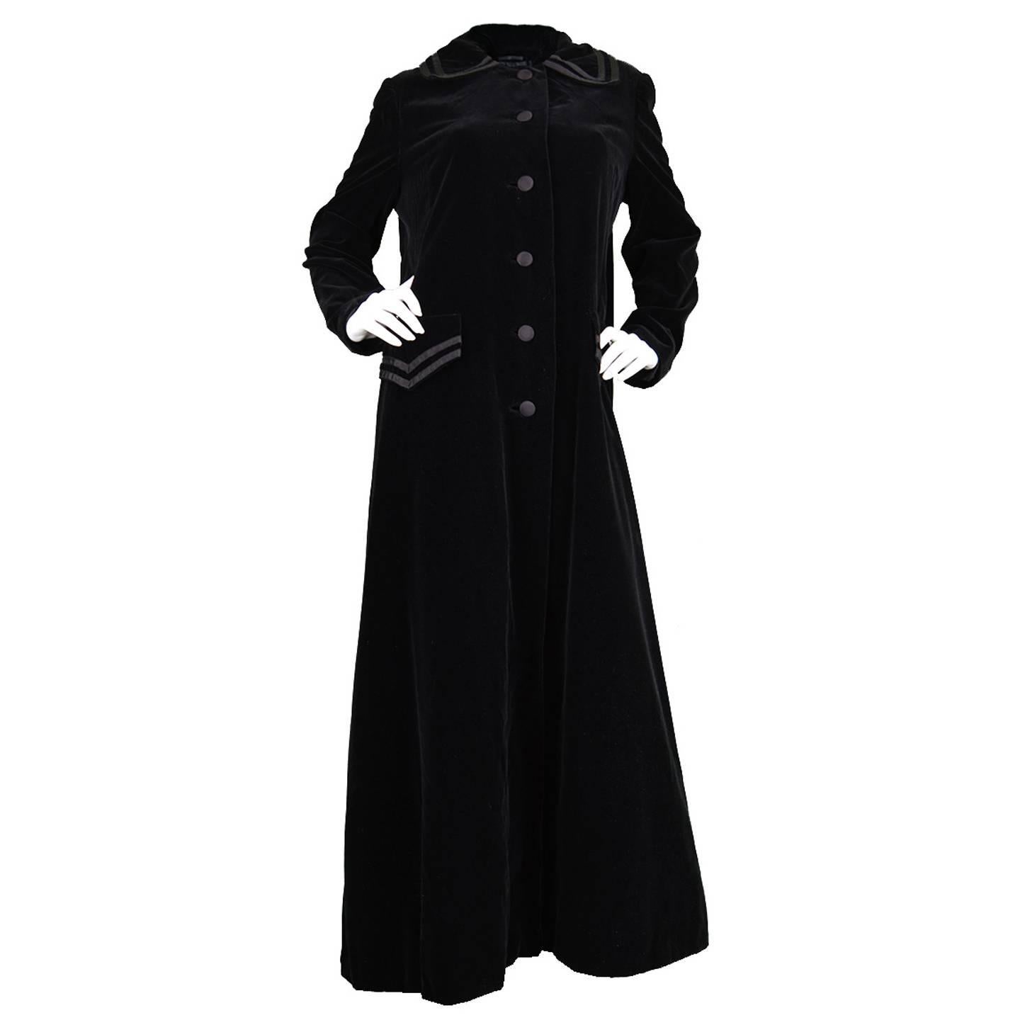 Vintage 1960s Louis Feraud Long Black Velvet Maxi Swing Coat at 1stDibs