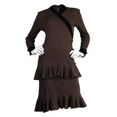 Vintage 1980s Oscar de la Renta Miss O Brown Knit Dress