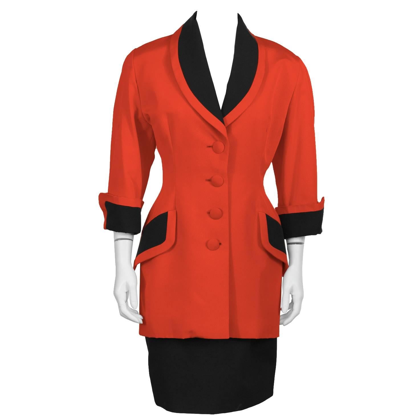 1980's Isabelle Allard Red Skirt Suit