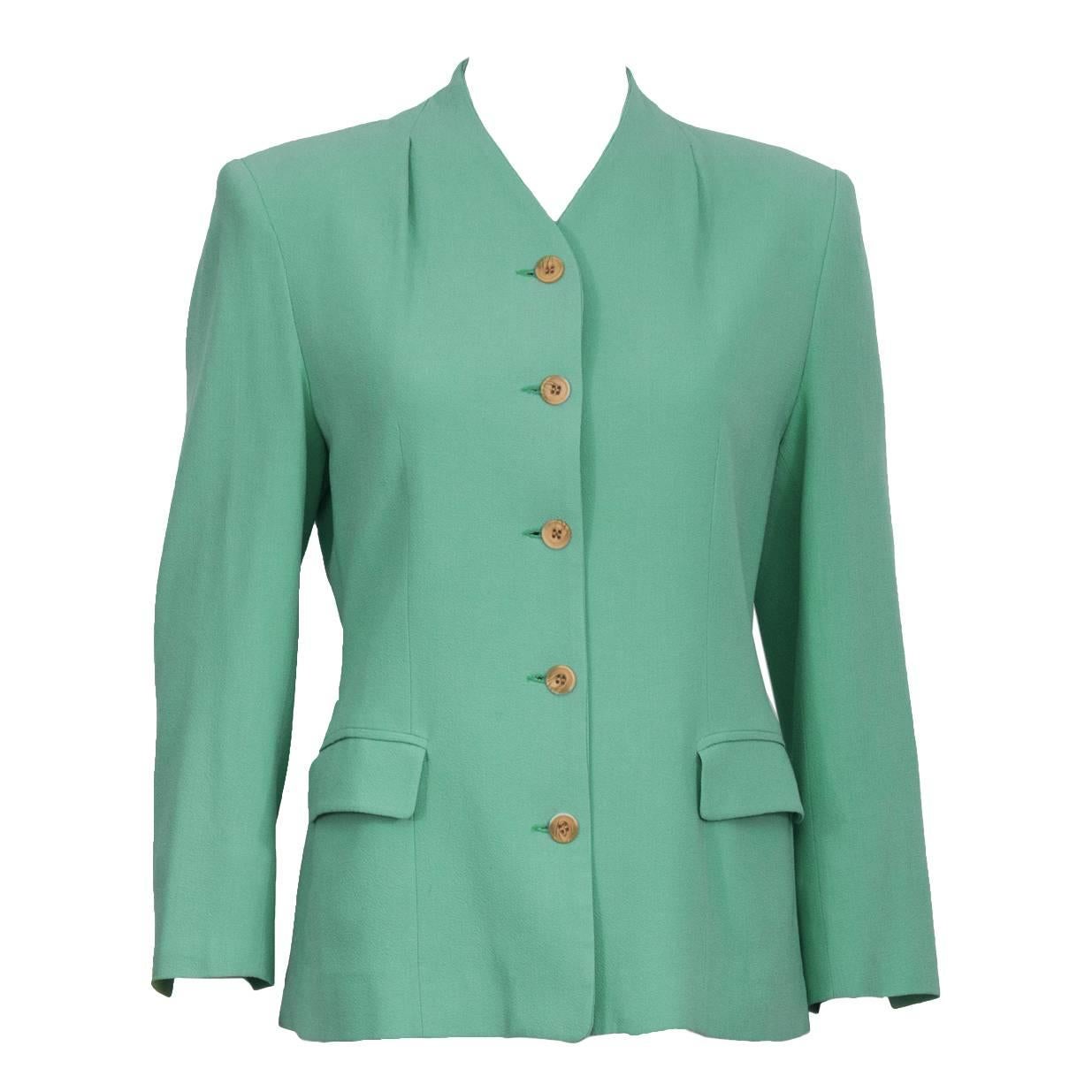 Veste en crêpe de jaspe menthe Jasper Conran des années 1980 