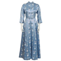 Vintage 1960's Dynasty Blue Silk Embroidered Robe 