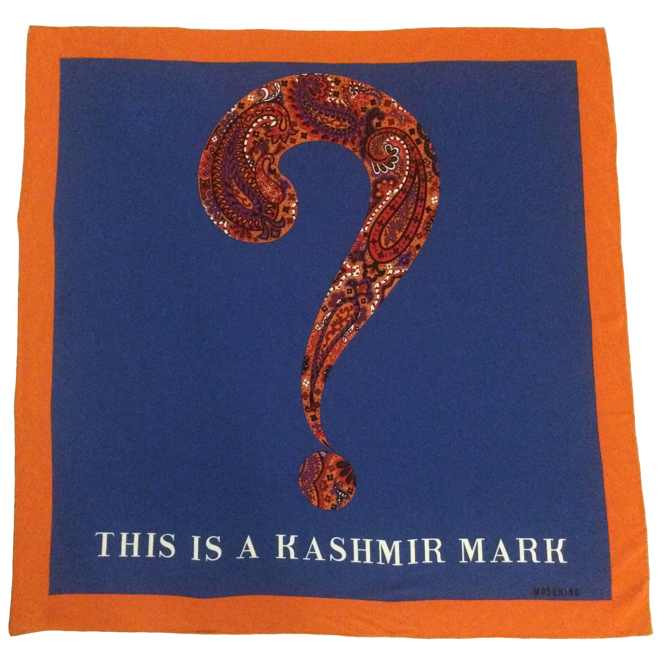 Moschino 90s This is a Kashmir Mark Question Mark Silk Scarf Blue Orange