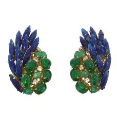 Vintage Christian Dior Earrings Jade and Lapis Glass 1971 Germany