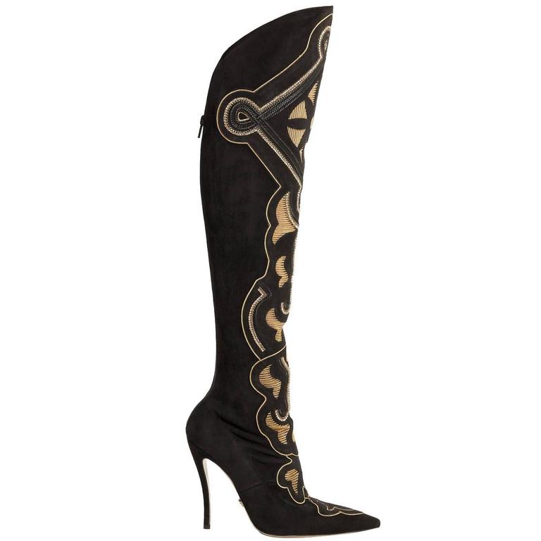 New VERSACE EMBELLISHED SUEDE BOOTS For Sale at 1stdibs