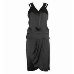 Black Chanel Silk Skirt Blouse Ensemble with Camelia Buttons 8