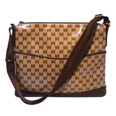 Gucci Coated Monogram Canvas and Leather Trim Shoulder Bag