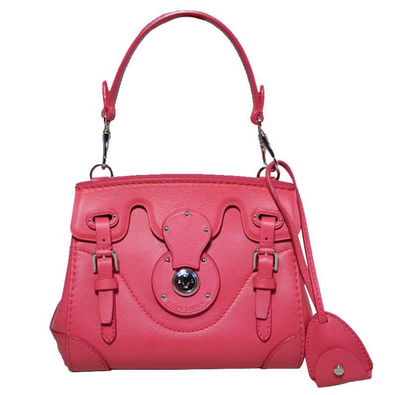 Ralph Lauren Hot Pink Leather Mini Ricky Bag with Strap and Cards