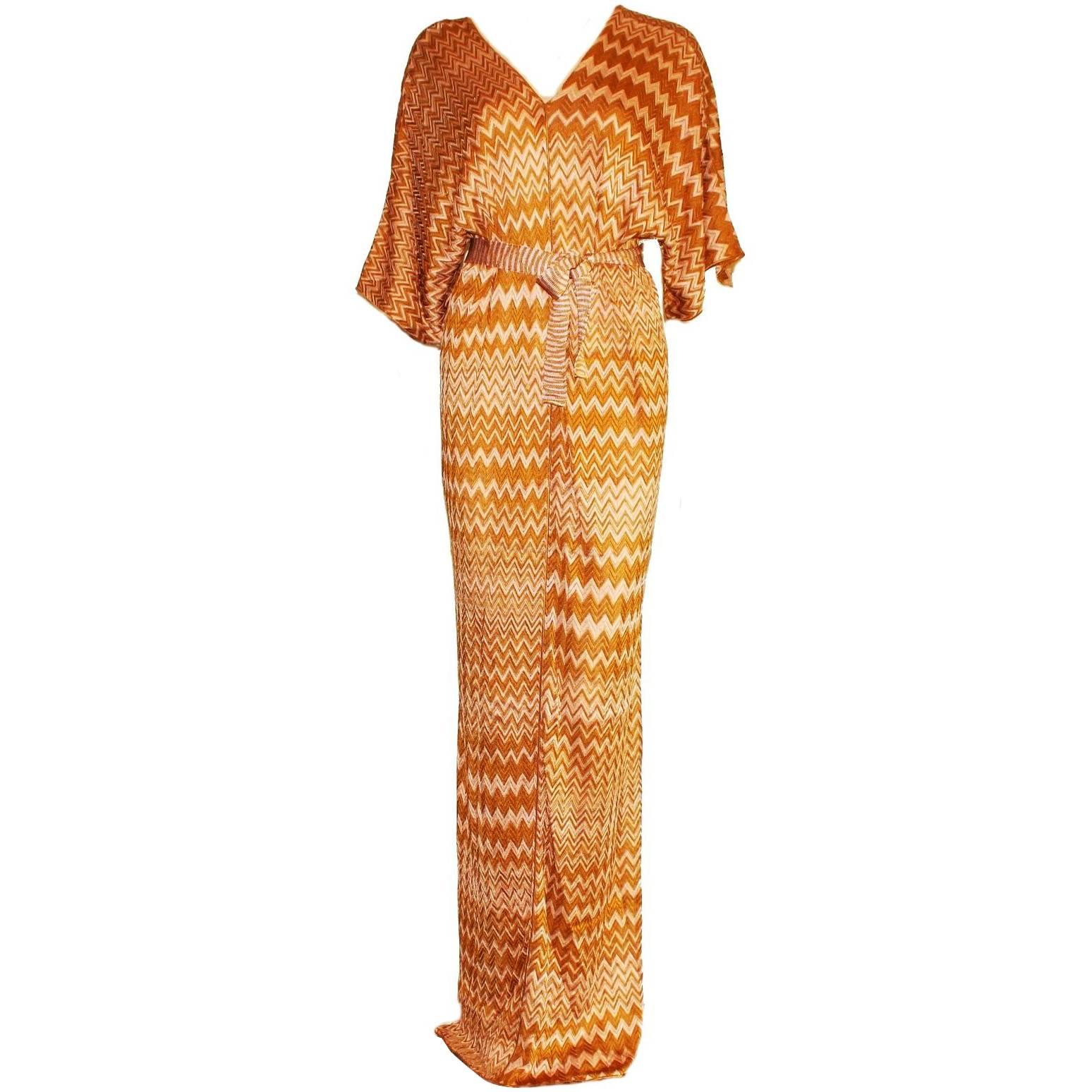 Stunning Missoni Chevron Zigzag Crochet Knit Maxi Kaftan Dress Gown