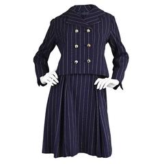 Vintage 1960's Bill Blass for Maurice Rentner Navy Pinstripe Dress Suit