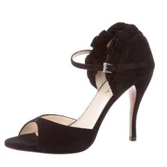 Prada NEW Suede Ruffle Open Toe High Heels Strappy Sandals in Box