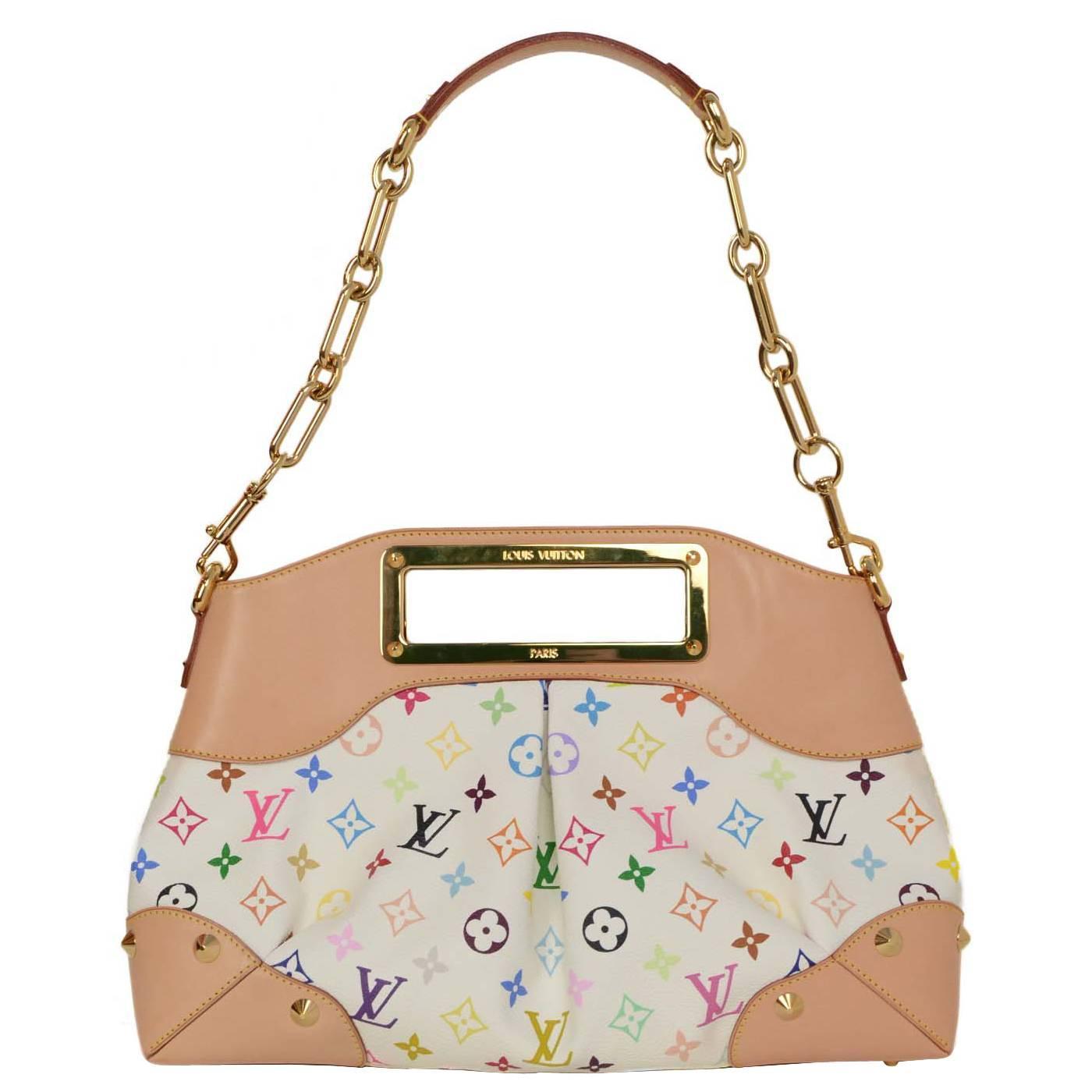 Louis Vuitton White and Multi-Color Monogram &#39;Judy&#39; Tote Bag GHW at 1stdibs