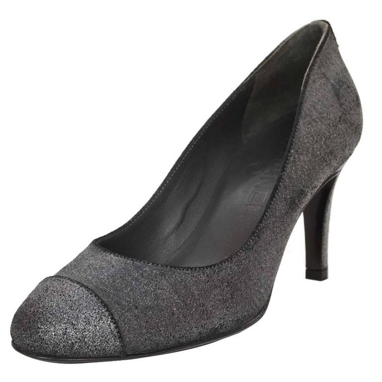 Chanel Distressed Charcoal Grey Pumps sz 36 For Sale at 1stDibs