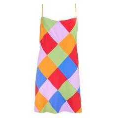 1990s Christian Francis Roth multi-color patchwork mini dress