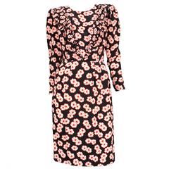 Yves Saint Laurent Red & Black Floral Dress