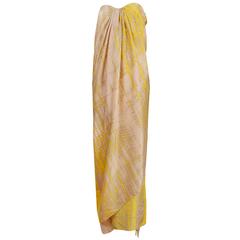 2003 Alexander McQueen Silk Printed Strapless Draped Column Evening Gown 11
