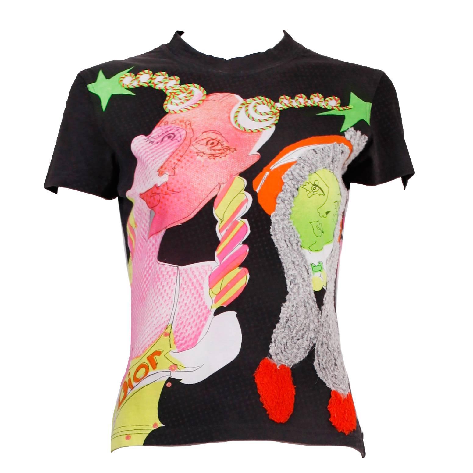 John Galliano for Christian Dior Graphic T-Shirt Featuring Neon Faces
