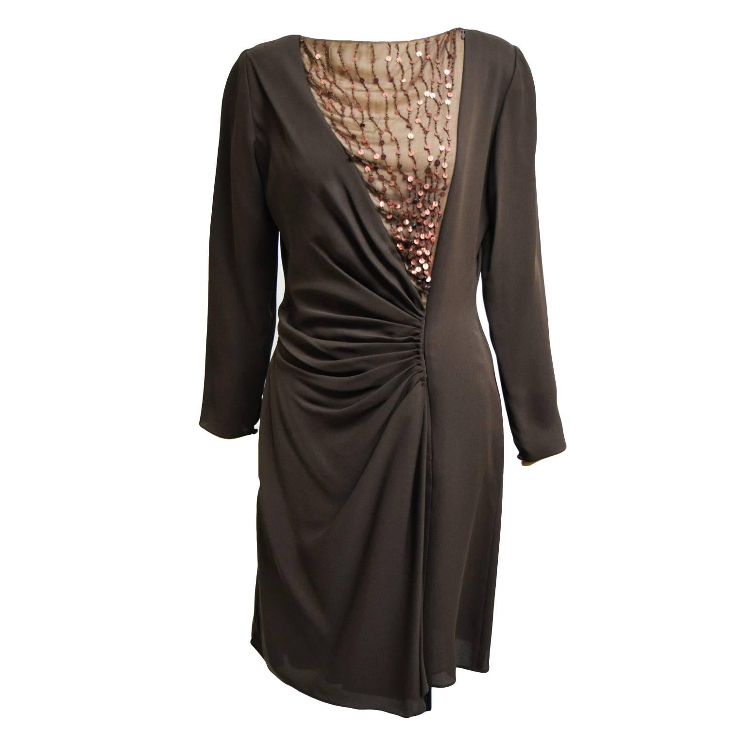 Carolina Herrera Brown Silk Dress  For Sale