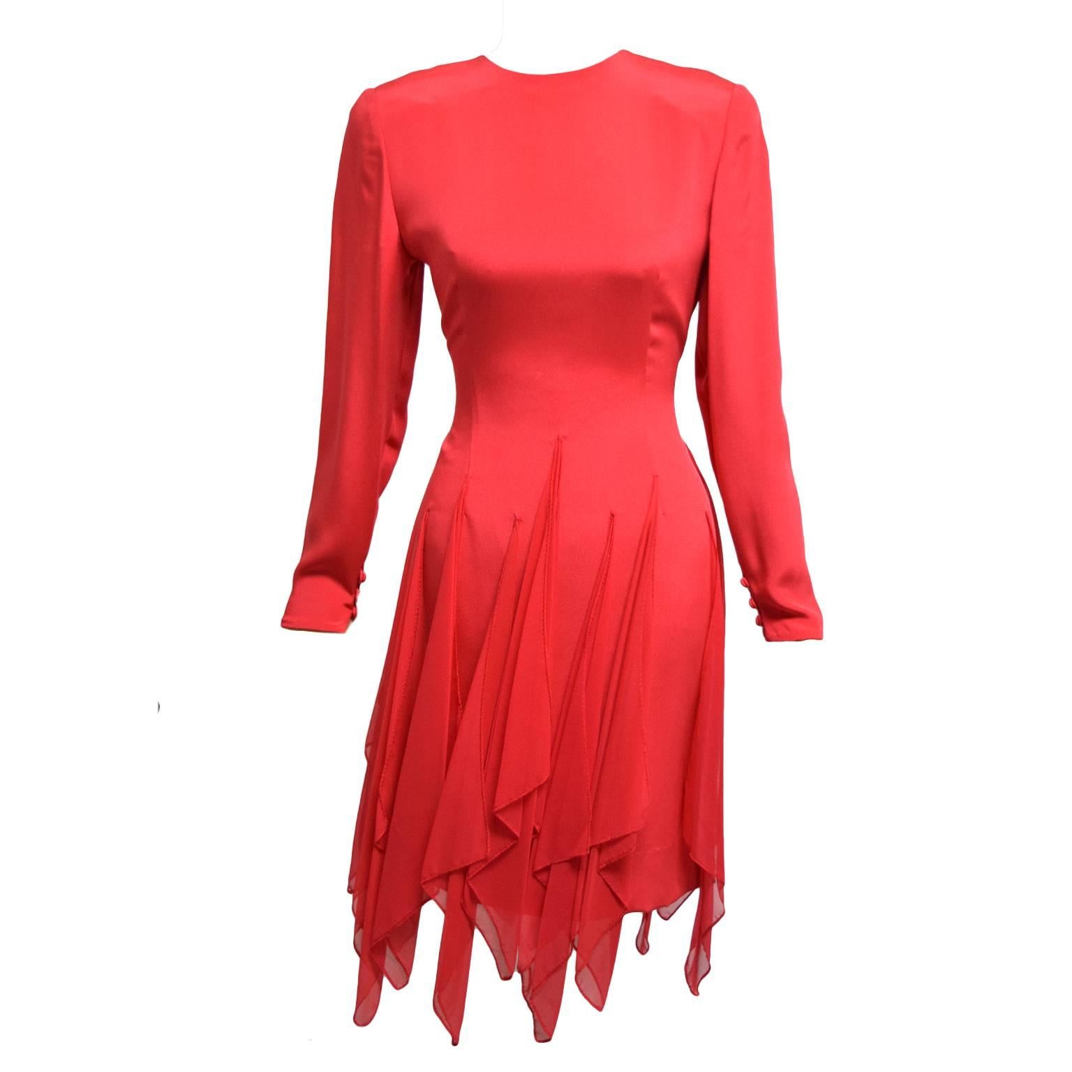 Bill Blass Silk Red Handkerchief Dress For Sale