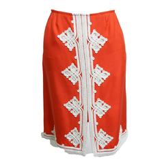 Oscar de la Renta Linen Embroidered Skirt