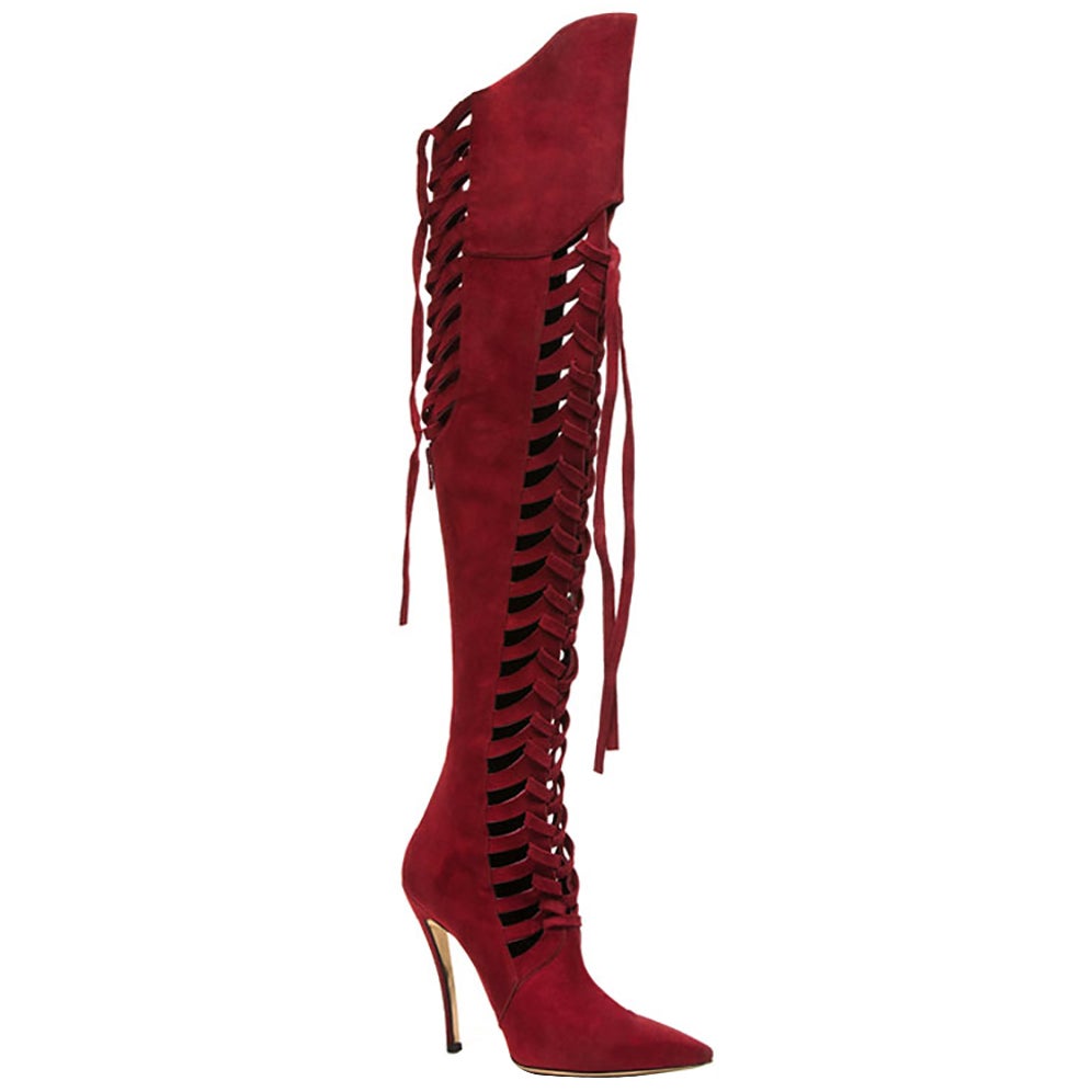 New Versace Burgundy Red Suede Boots at 1stDibs | versace slippers color  burgundy, versace red boots