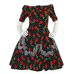 1980s Off Shoulder Christian Lacroix Couture Floral Dress 1