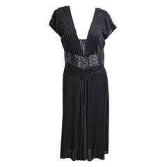 Alberto Ferretti Pleated Deep-V Sheath Dress