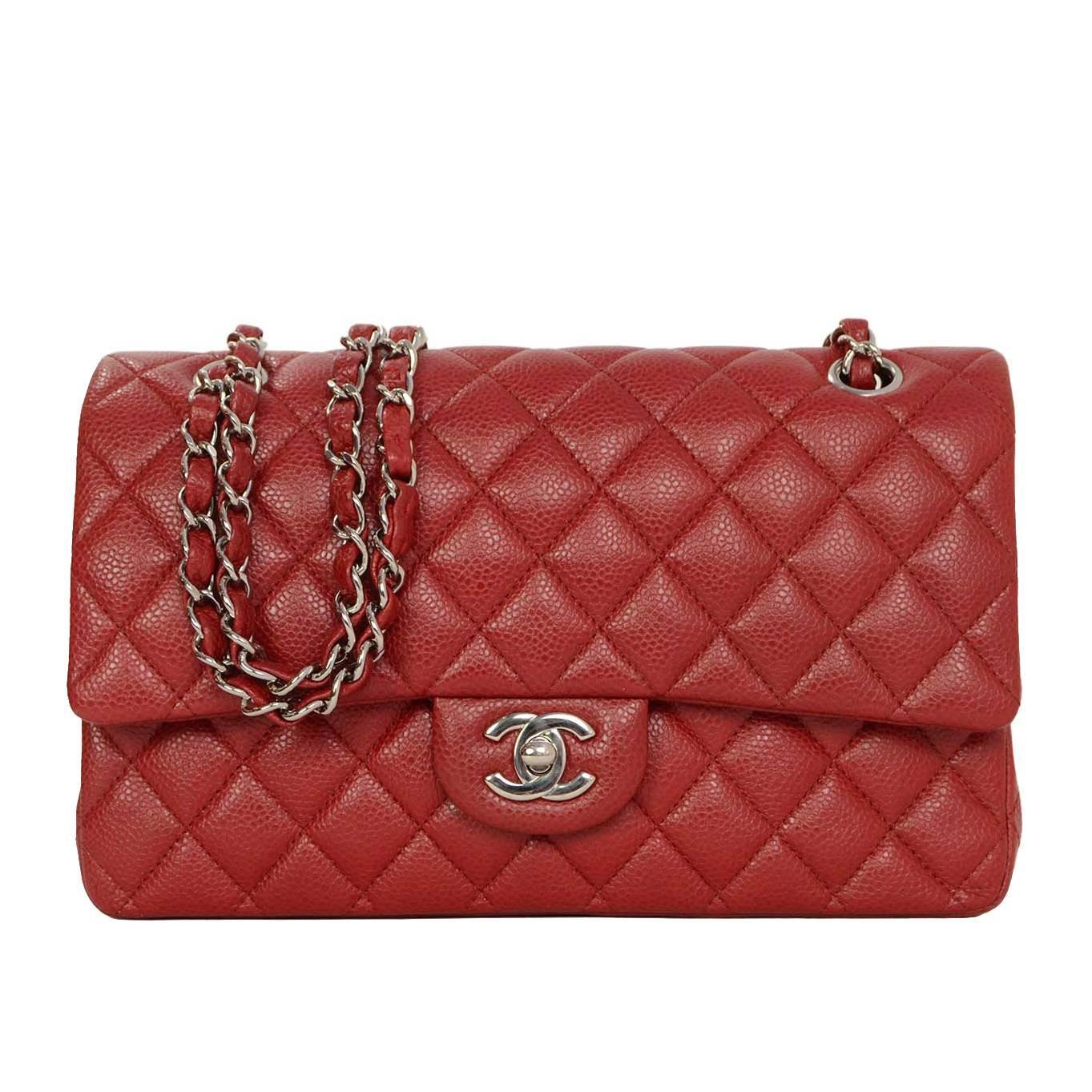 Chanel Red Caviar Medium 10&quot; Double Flap Bag SHW at 1stdibs