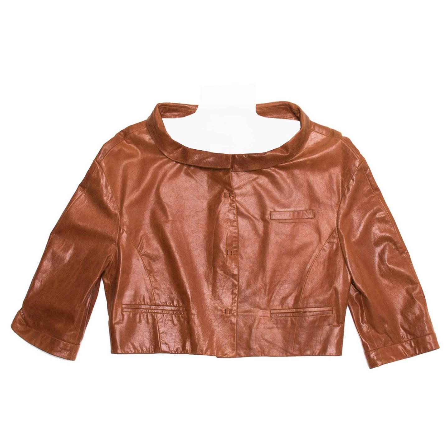 Prada Brown Leather Cropped Jacket