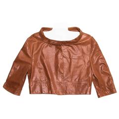 Prada Brown Leather Cropped Jacket 1