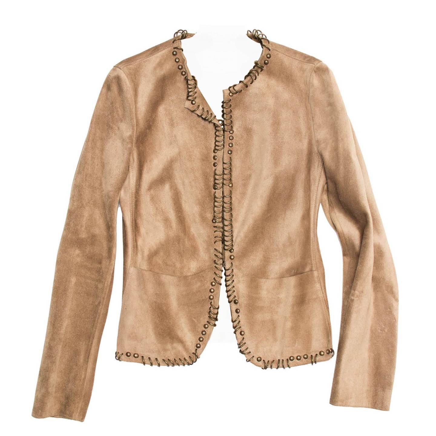 Yves Saint Laurent Tan Suede Jacket With Rings For Sale