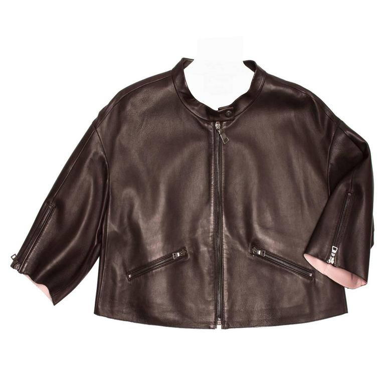 Prada Brown and Pink Lambskin Jacket For Sale at 1stDibs