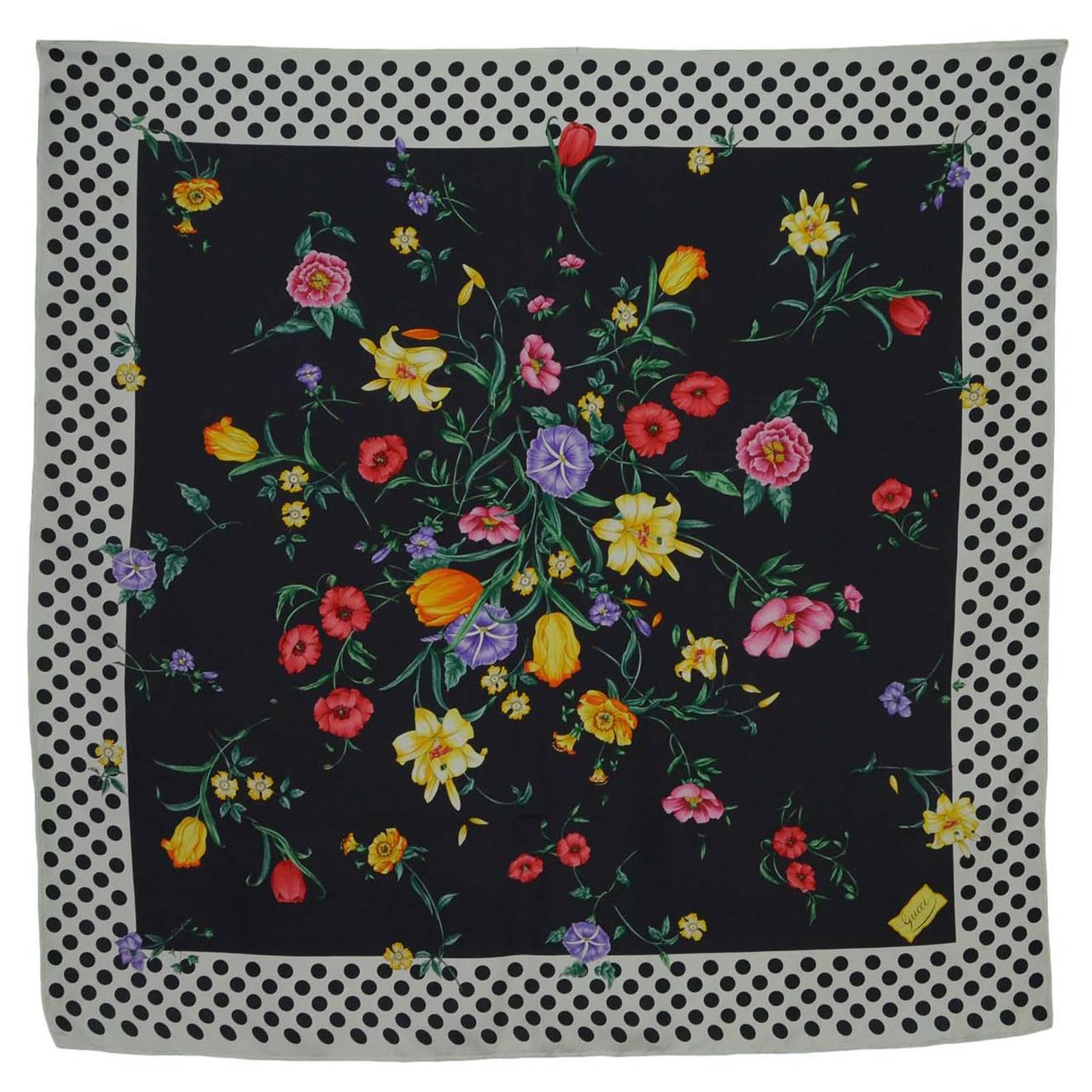 Gucci Silk Floral & Polka Dot Scarf